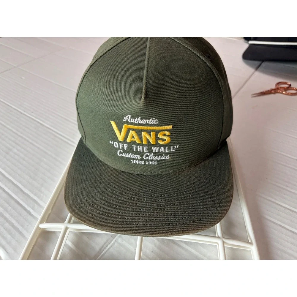 Vans Off The Wall Custom Classics Snapback Hat Olive Green Embroidered Flat Brim